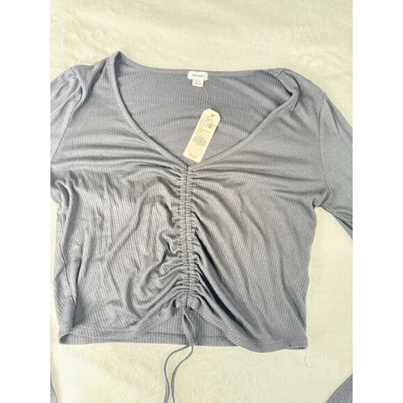 Garage Womens,black ruched front tie cropped long sleeve top Size L - Picture 3 of 8